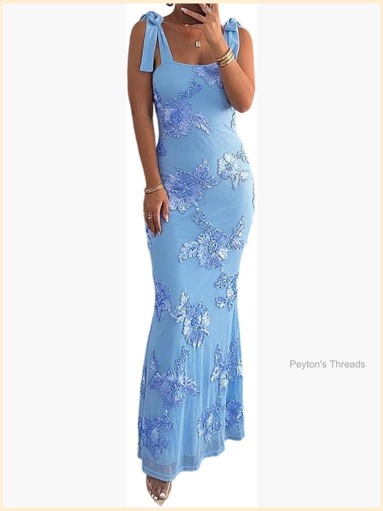 3d Floral Maxi Dress Square Neck Bodycon Prom Dress Adjustable Strap